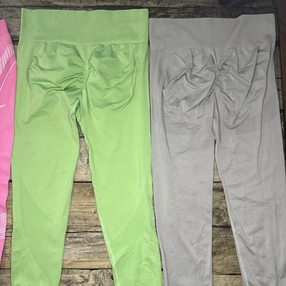 4pc Scrunch Butt High Waist Activewear Leggings Lot Large Yoga Workout Pink
